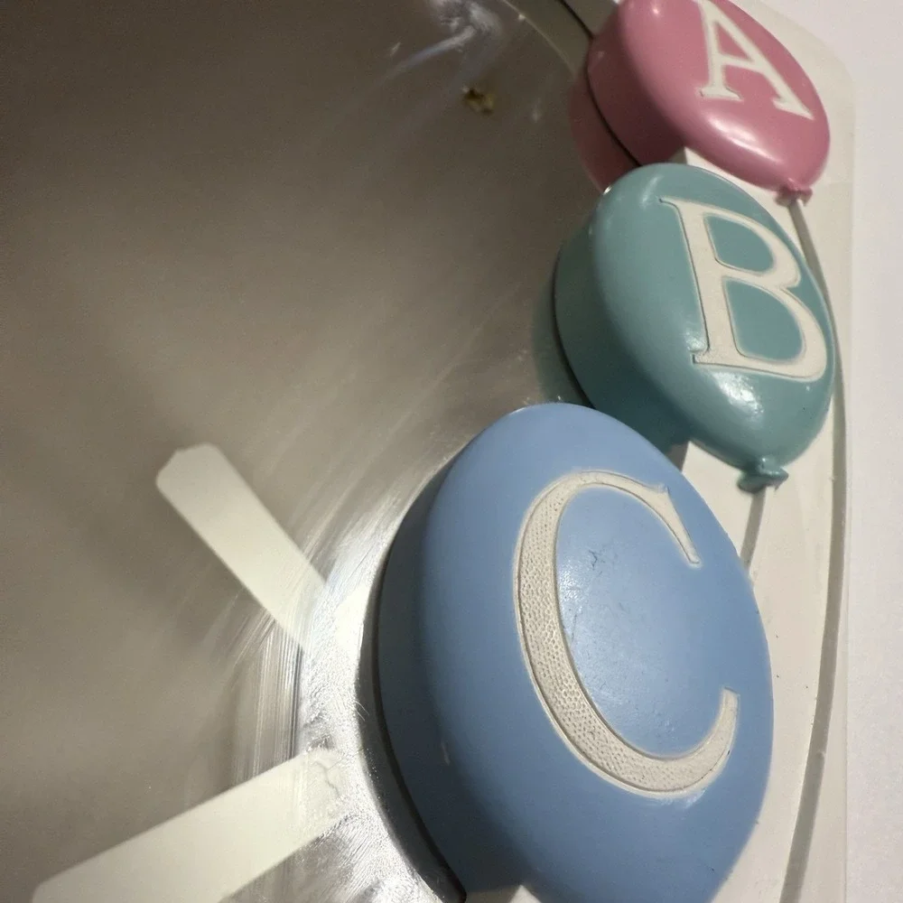 Homco Mirror Baby Nursery Decor‎ ABC White Blue Pink Bow Balloons Pastel Cottage